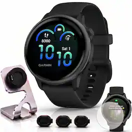 Bundle - Garmin - VIVOACTIVE 6 Health & Fitness GPS Smartwatch 42mm + Loaded Accessory Package - Slate with Black Band - (2025)