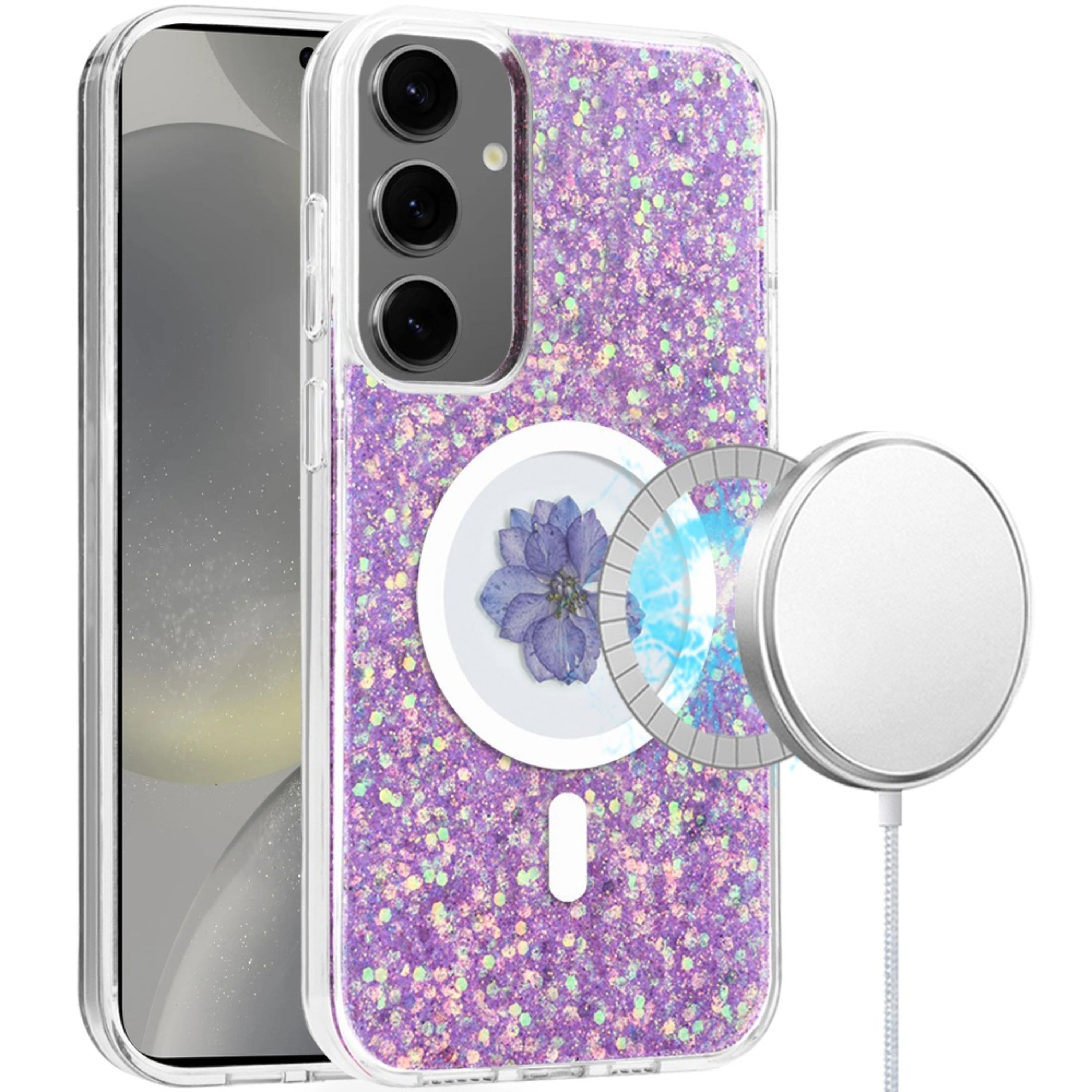 Kitcheniva - Pressed Flower Crystal Hybrid Case With Tempered Glass For Samsung S25 Plus/S24 Plus - Light Purple price history on PriceWatchPro