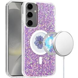 Kitcheniva - Pressed Flower Crystal Hybrid Case With Tempered Glass For Samsung S25 Plus/S24 Plus - Light Purple
