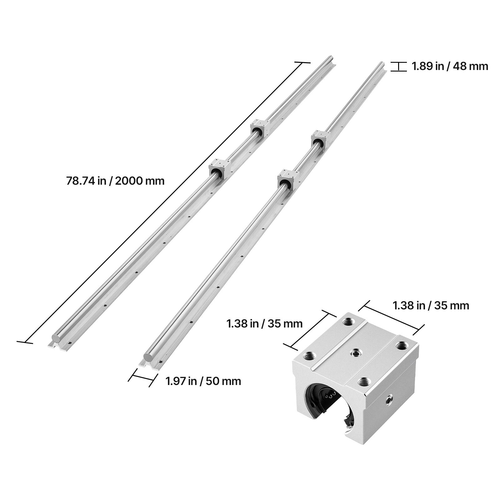 H 1.89 in / 48 mm  
78.74 in / 2000 mm  
1.38 in / 35 mm  
I 1.97 in / 50 mm