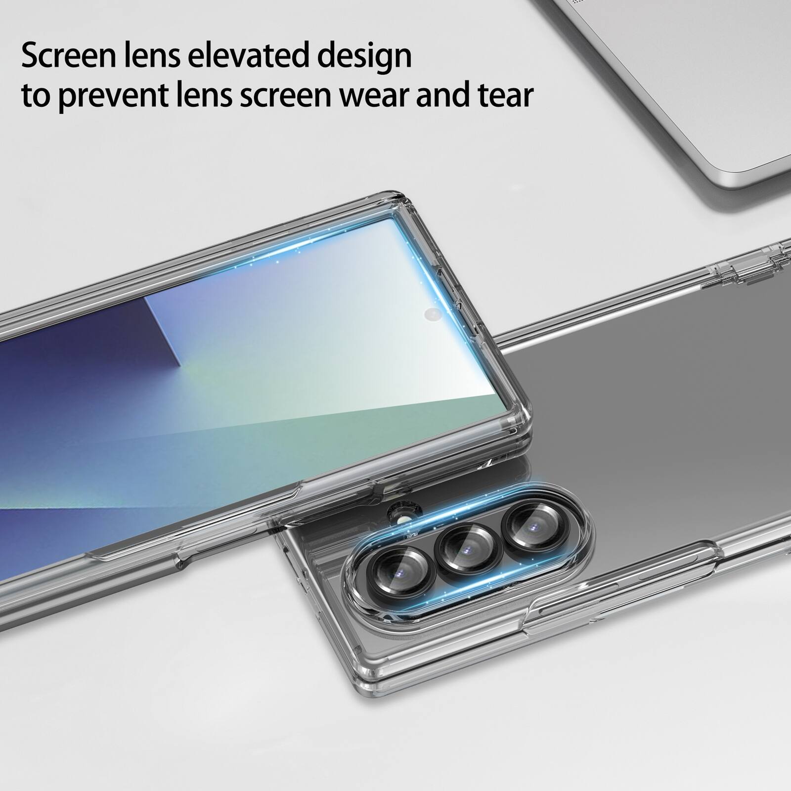 Screen lens elevated design to prevent lens screen wear and tear