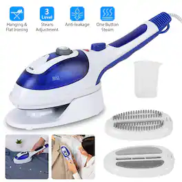 Luckbyte - 800W Portable Handheld Garment Steamer 2 in 1 Anti-Scald Anti-Drip Fabric Steam Iron - Blue