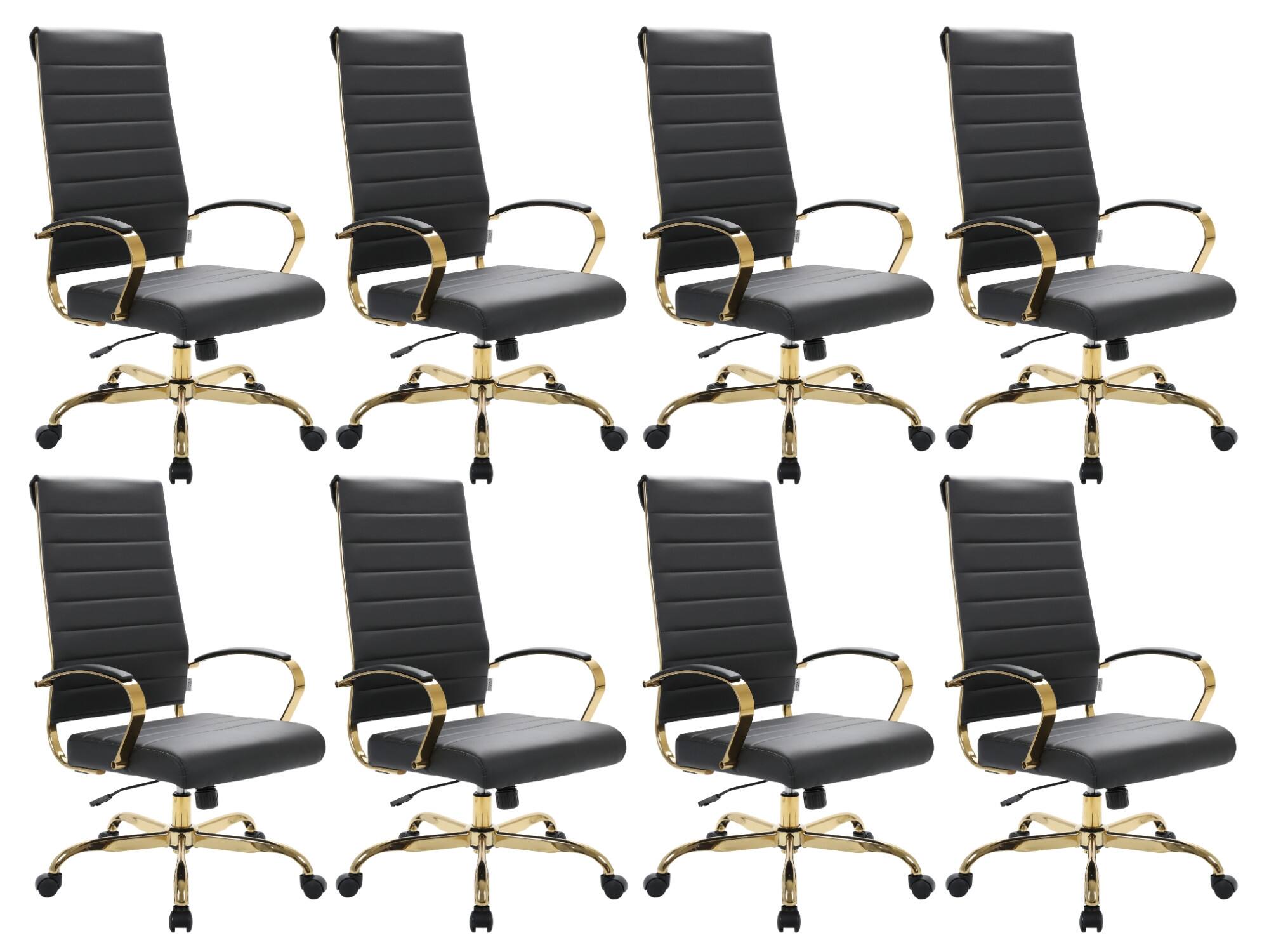 LeisureMod - Set of 8 Benmar Modern Contemporary High-Back Leather Executive Office Chair with Ribbed Design and Padded Armrests - Black