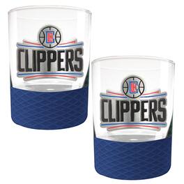 Great American Products - LA Clippers 2-Pack 14oz. Rocks Glass Set with Silcone Grip - Blue