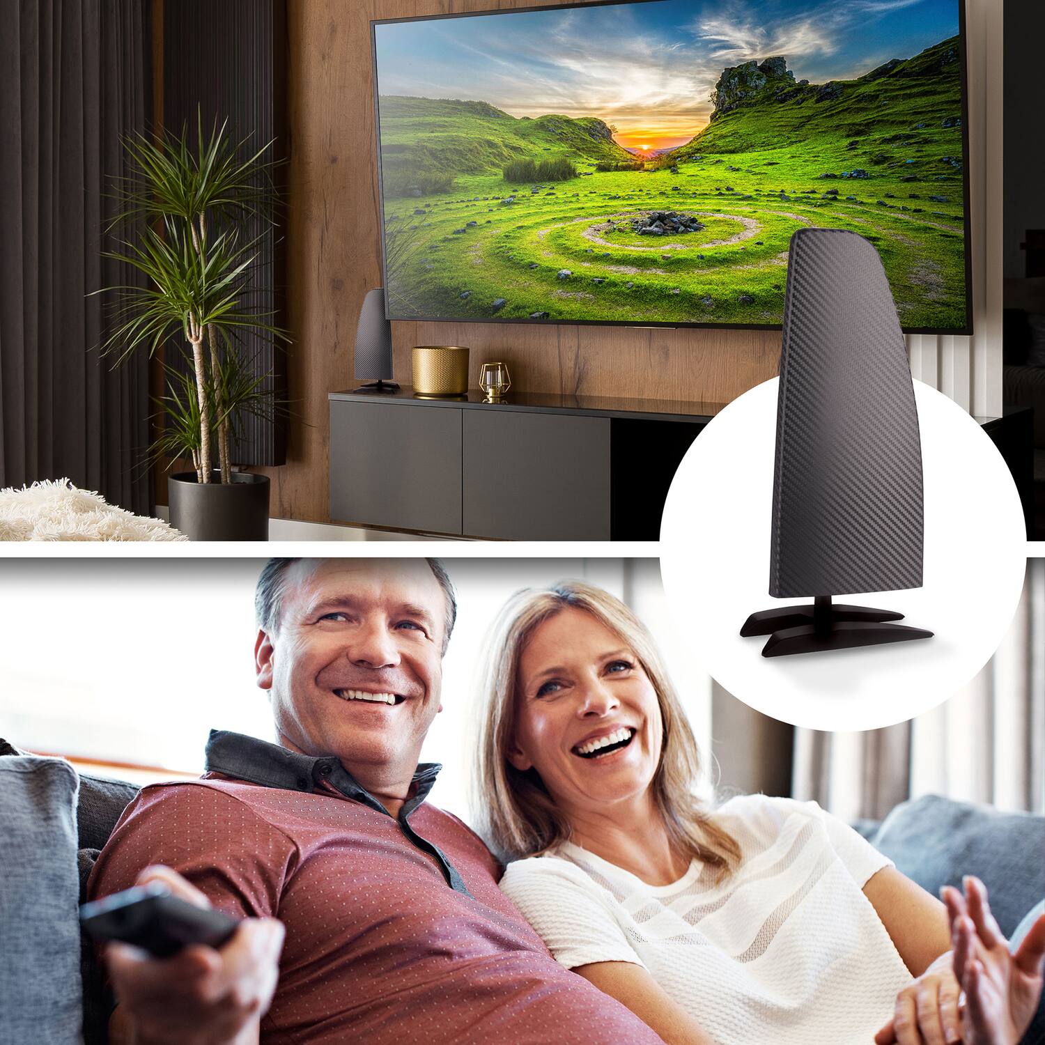 Angle. RCA - Standing Amplified Indoor HDTV Multi-Directional Antenna up to 55-Mile Range - Black.