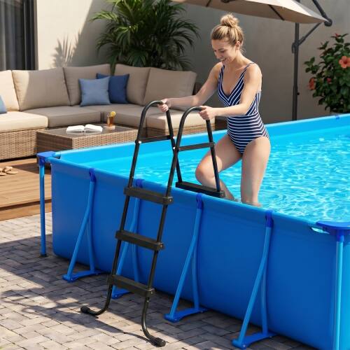 Alt View 7. Winado - 1PC 3-Step Pool Ladder Metal Frame Ladder A-Frame Portable with Non Slip Feet for Outdoor Above Ground Swimming Pool - Black Frame & Black Pedals.