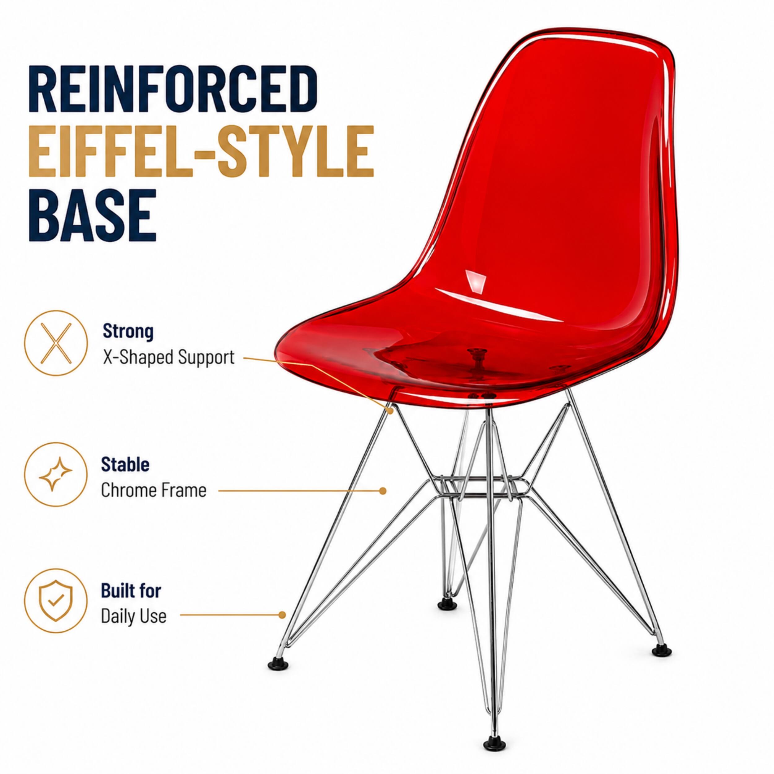 REINFORCED EIFFEL-STYLE BASE

- Strong X-Shaped Support
- Stable Chrome Frame
- Built for Daily Use