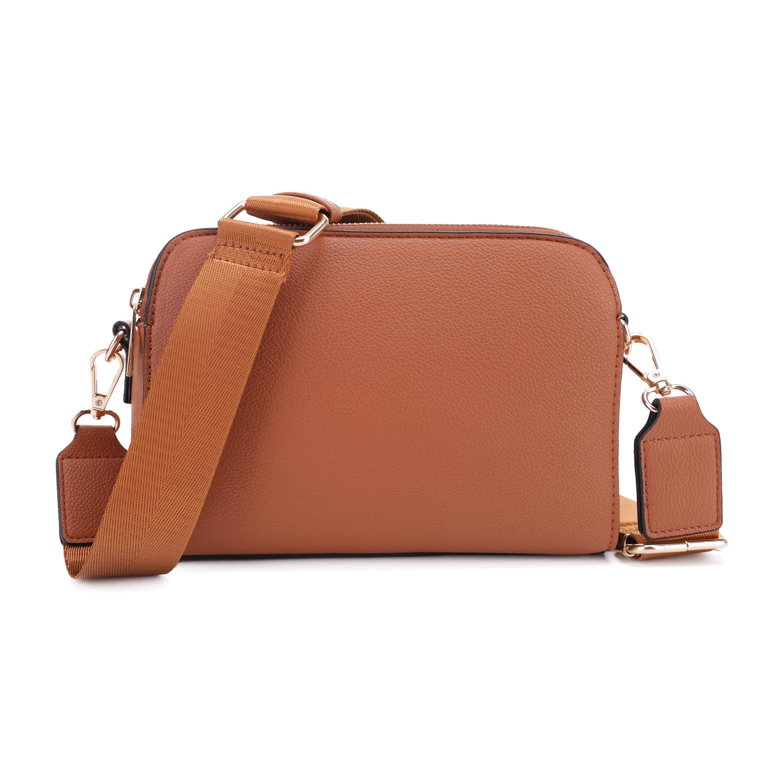 DORLUKFU - Triple Zip Crossbody Concealed Carry Bag Small Crossbody Camera Bag Purse with Wide Shoulder Strap - Tan