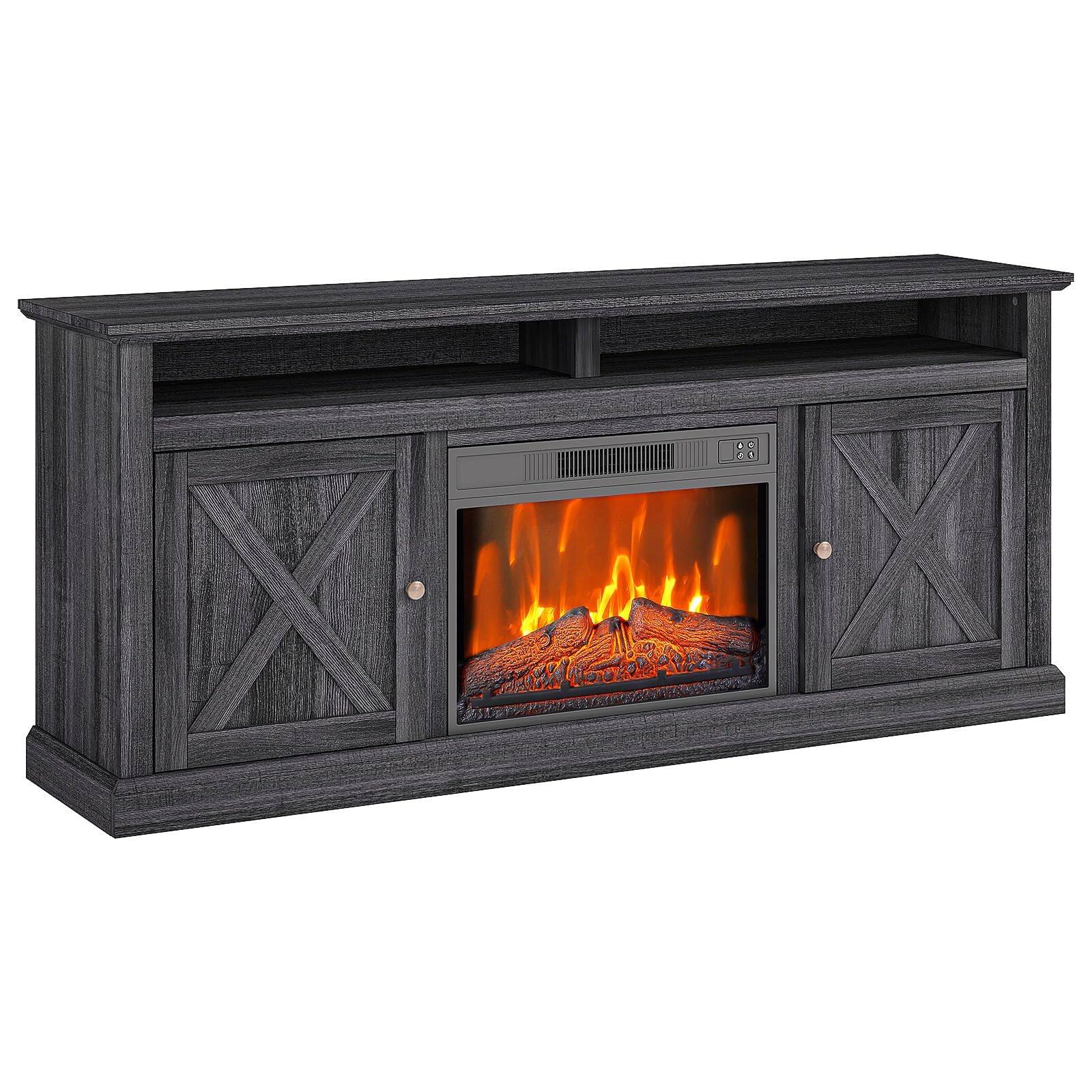 Angle. Babevy - 67" TV Stand with 23" Electric Fireplace, Media Console for TVs Up to 70" with Storage Cabinets & Remote Control - Black.