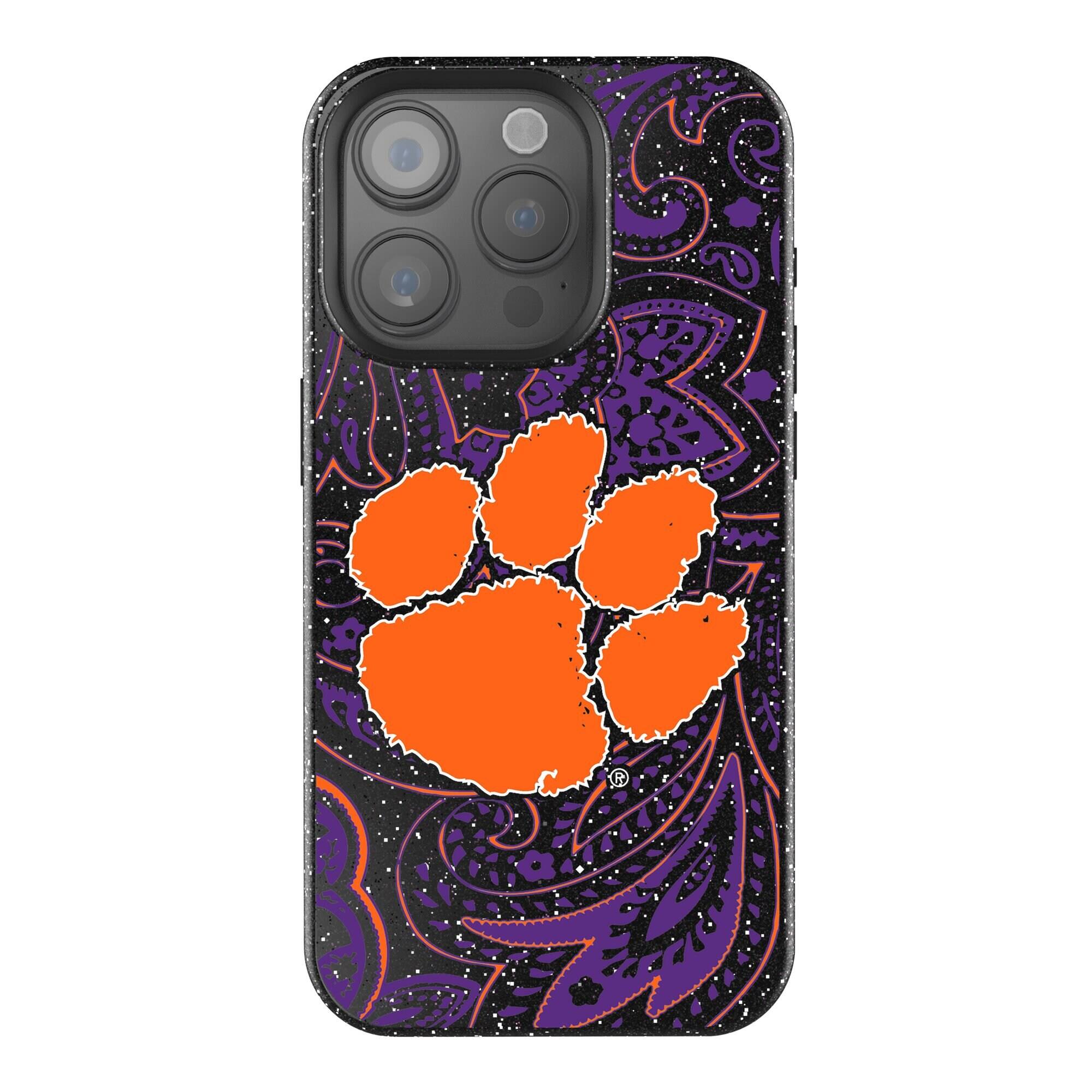 Front. Keyscaper - Clemson Tigers Paisley Bling iPhone Case - 15 Pro Max - Black.