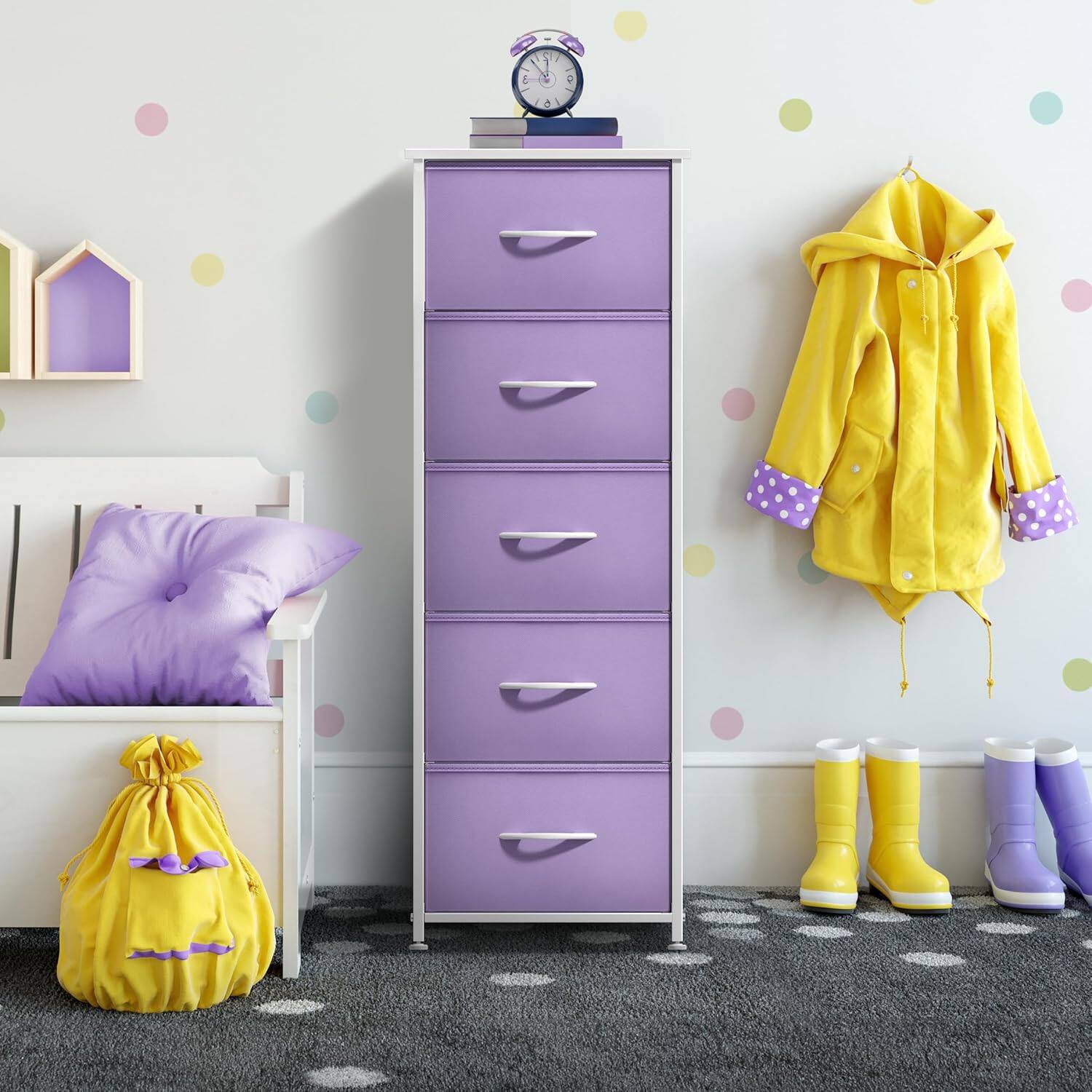 Alt View 2. Sorbus - Sorbus Fabric Dresser for Kids Bedroom, Chest of 5 Drawers, Tall Storage Tower Clothing Organizer for Playroom - Purple.