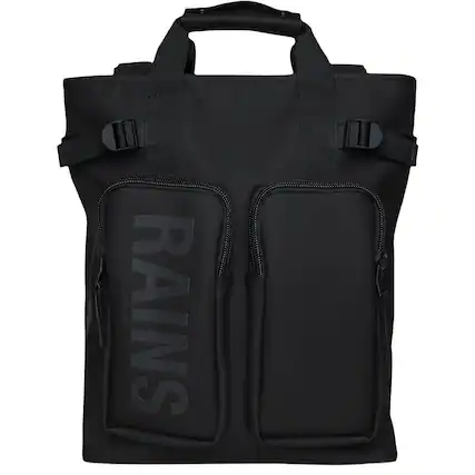 Front. RAINS - Texel Tote Backpack - Black.