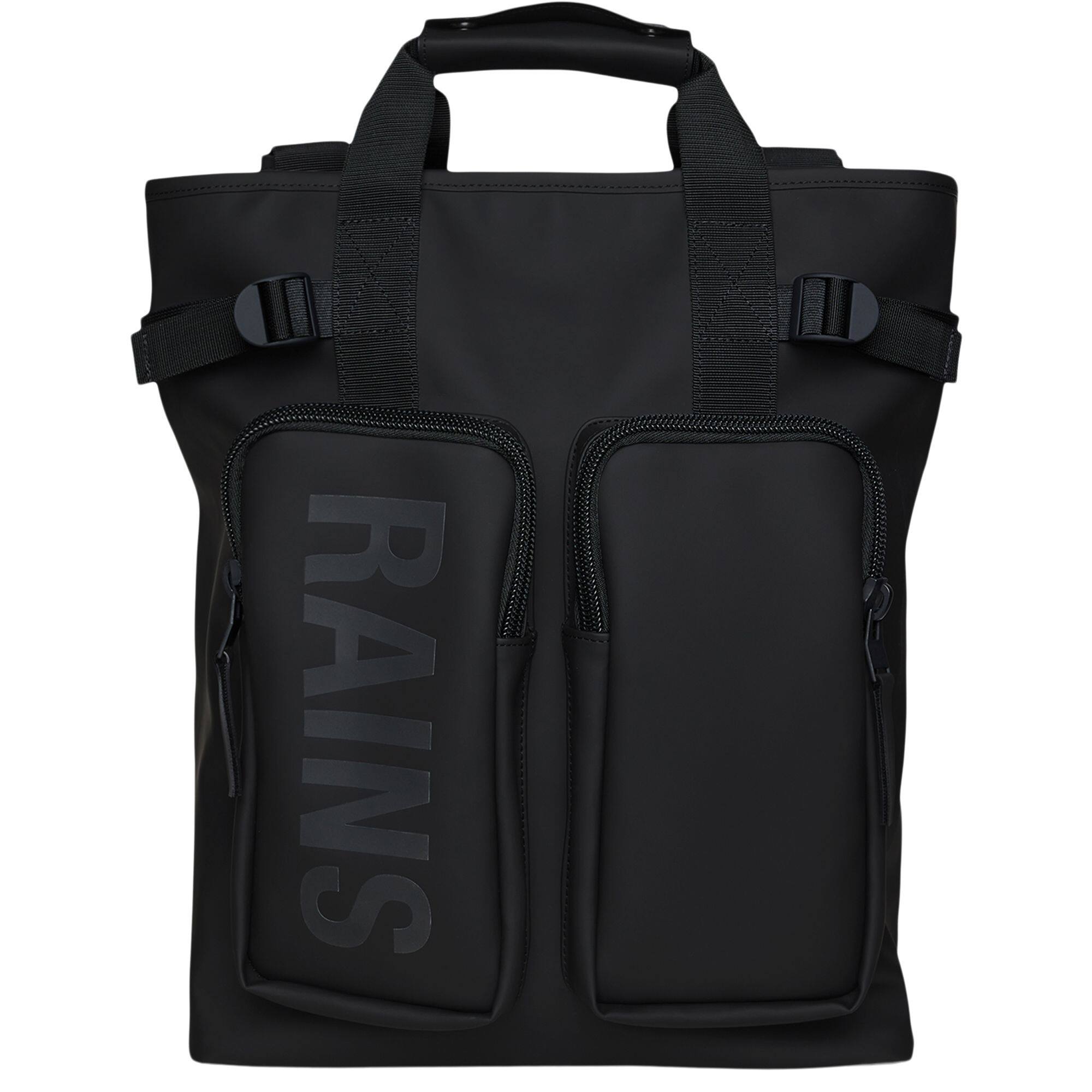 Front. RAINS - Texel Tote Backpack - Black.