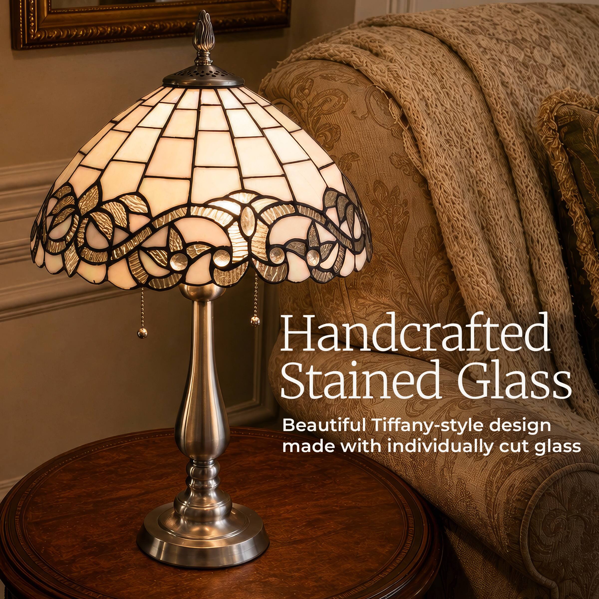 Handcrafted Stained Glass  
Beautiful Tiffany-style design made with individually cut glass