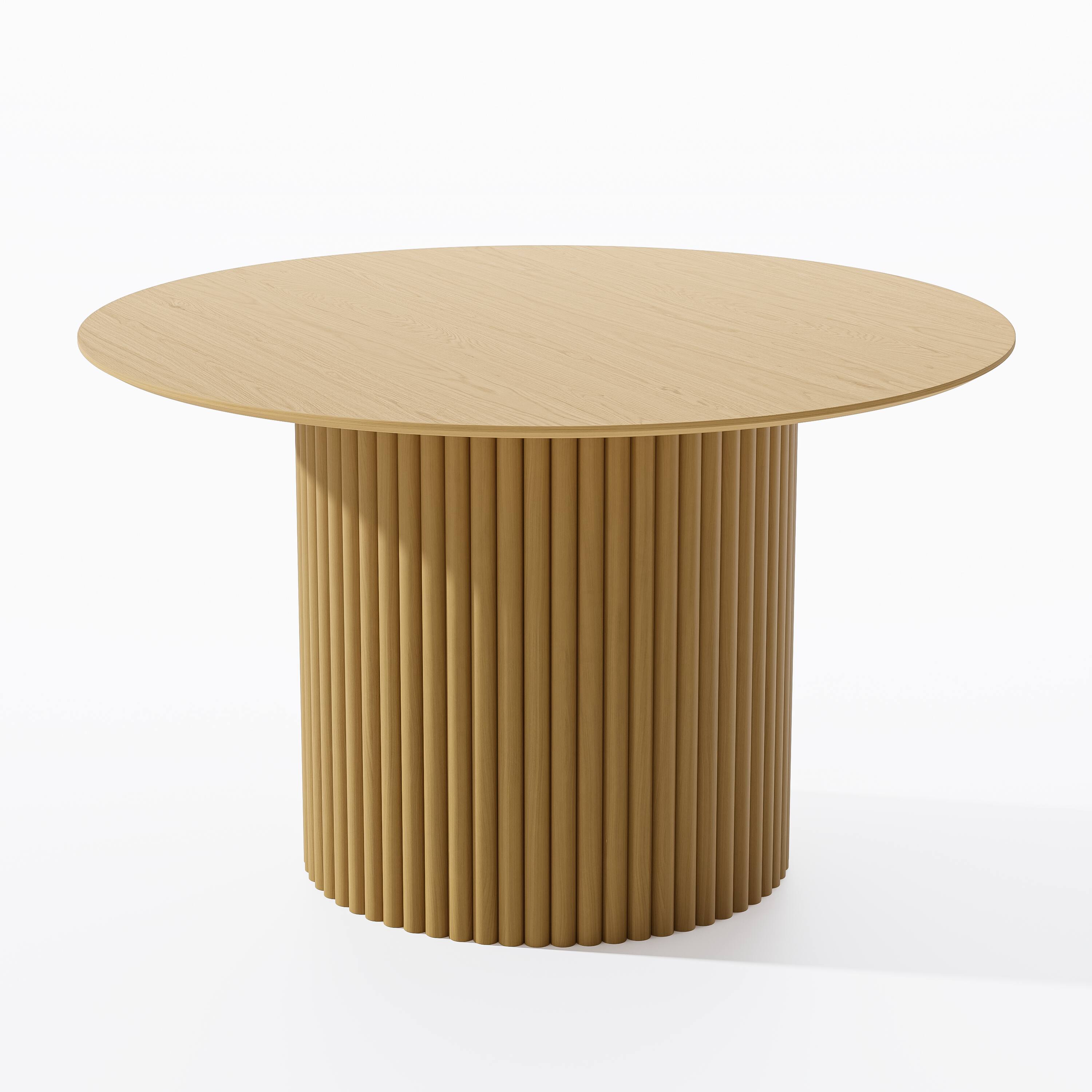 Angle. PexFix - Minimalist Farmhouse Round Solid Oak 46 in. W Column Base Kitchen & Dining Table Seats 4 - Natural.