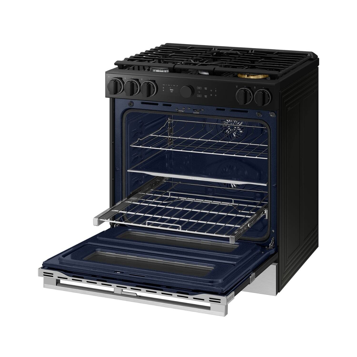 Alt View 12. Samsung - Bespoke 6.3 Cu. Ft. Slide-In Dual Fuel Convection Range with Flex Duo Convertible Double Oven Technology - Stainless Steel.