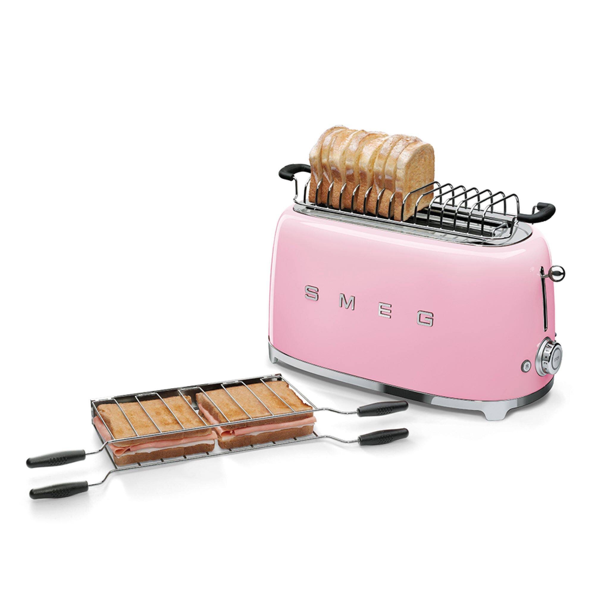 Left. SMEG - SMEG TSF02 4-Slice Long Wide-Slot Toaster - Pink.