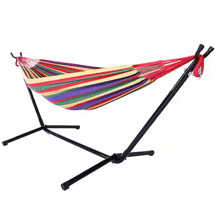 Front. Winado - Hammock Set 9 FT Heavy Duty with Steel Stand, Portable Carrying Bag for Garden Indoor Outdoor Patio Deck Yard Beach - Rainbow Stripes.