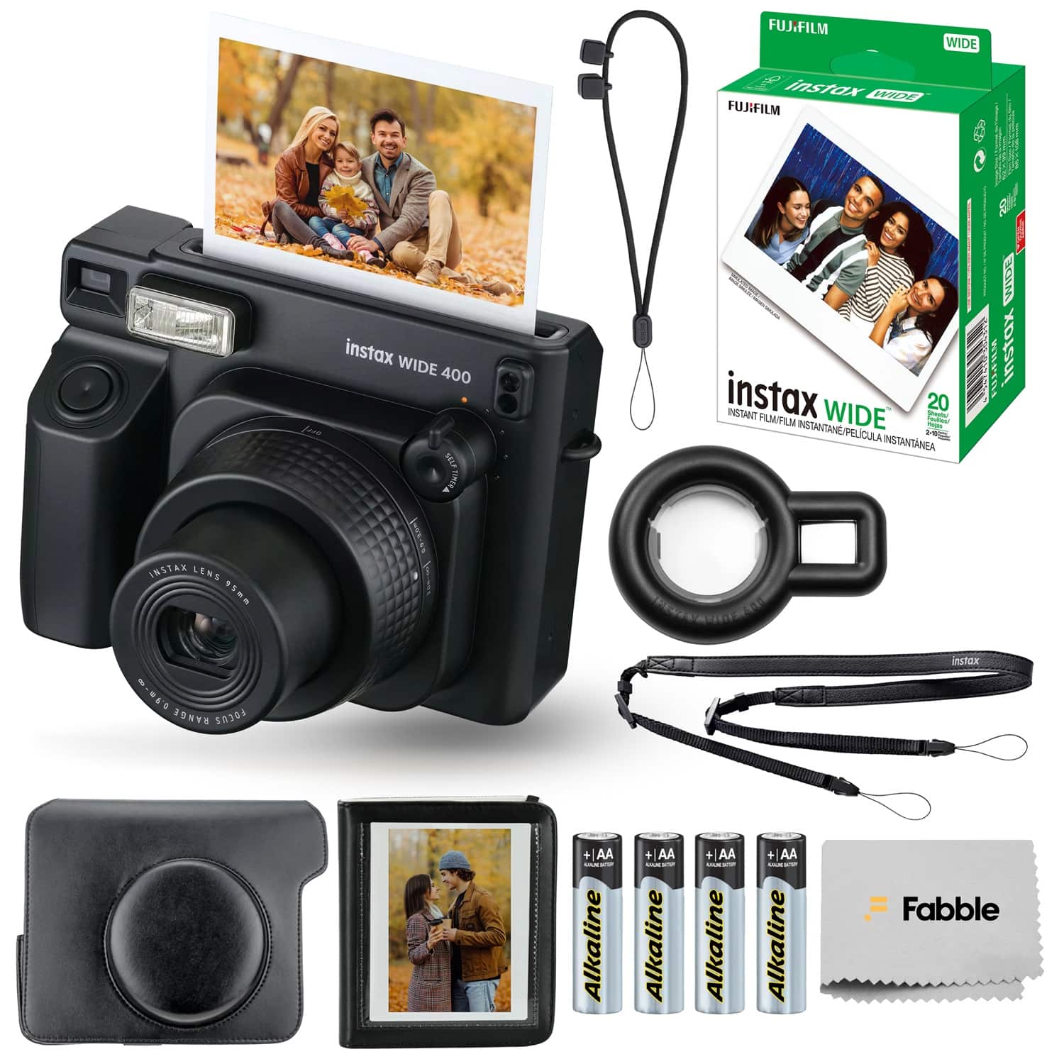 Fujifilm - instax WIDE 400 Instant Camera Bundle with Twin Film Pack, Carrying Case, Photo Album & Travel Kit - Black