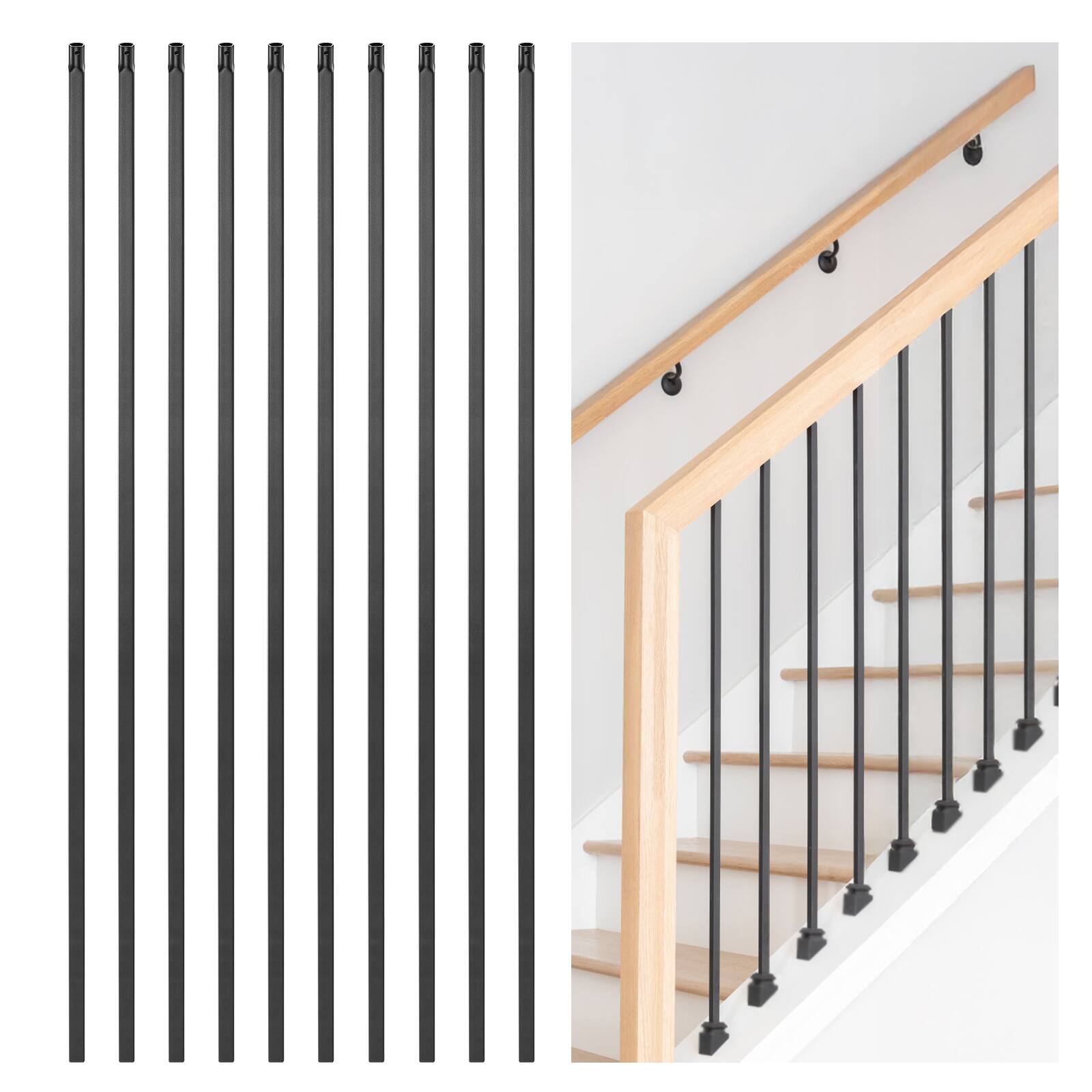 Alt View 5. VEVOR - Staircase Balusters 31 Pack, 44 Inch Durable Carbon Steel Stair Balusters, 0.5 Inch Indoor Square Metal Spindle Railing - Black.