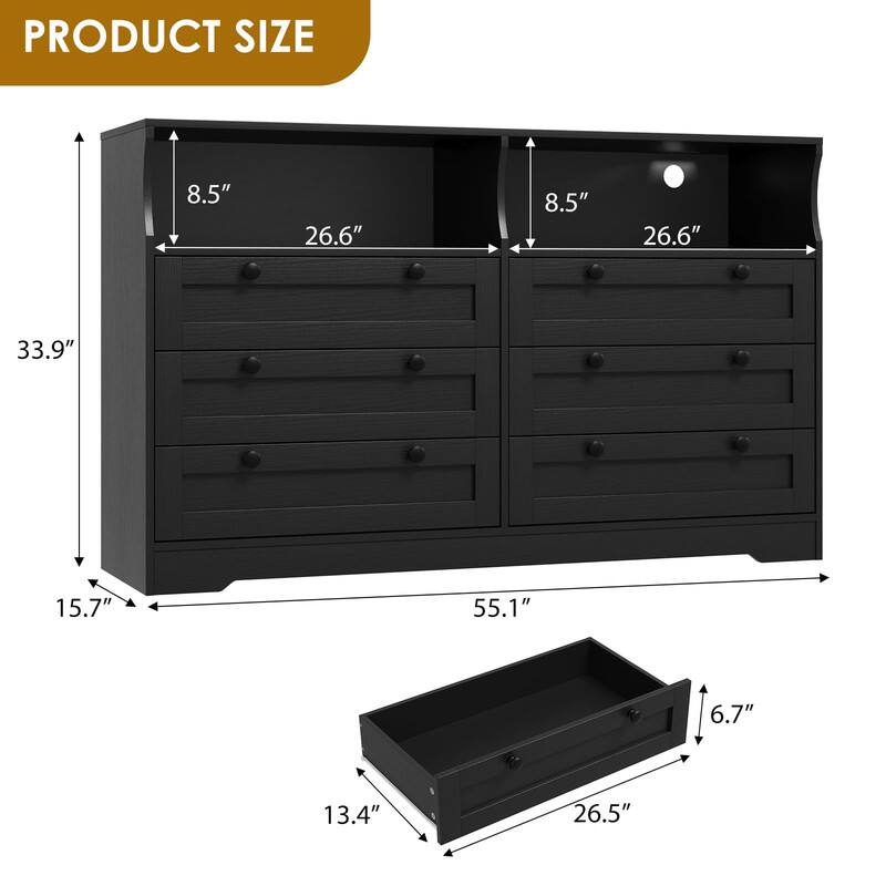PRODUCT SIZE

- Height: 33.9"
- Width: 55.1"
- Depth: 15.7"
- Drawer Height: 8.5"
- Drawer Width: 26.6"
- Drawer Depth: 13.4"
- Tray Width: 26.5"
- Tray Depth: 6.7"