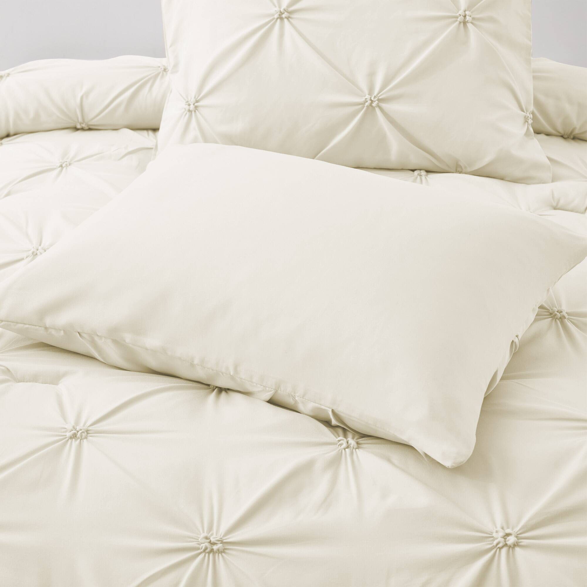 Alt View 1. Nest - Peace Nest 3 Pieces Pinch Pintuck Comforter Set Bedding Set for All Season - Cream.