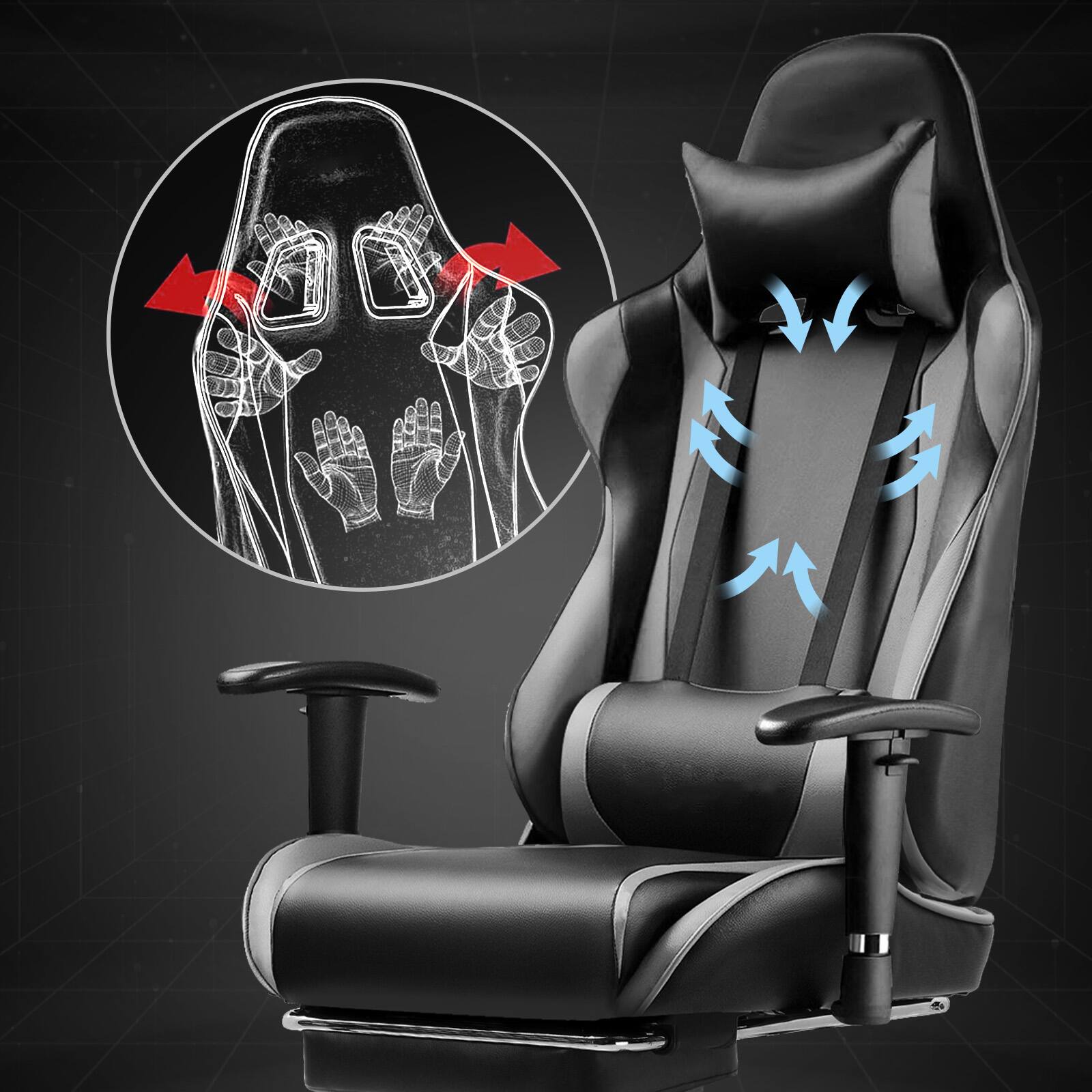 Alt View 3. Egaming - Ergonomic Computer Chair with Footrest Gaming Chair with Headrest and Lumbar - Gray.