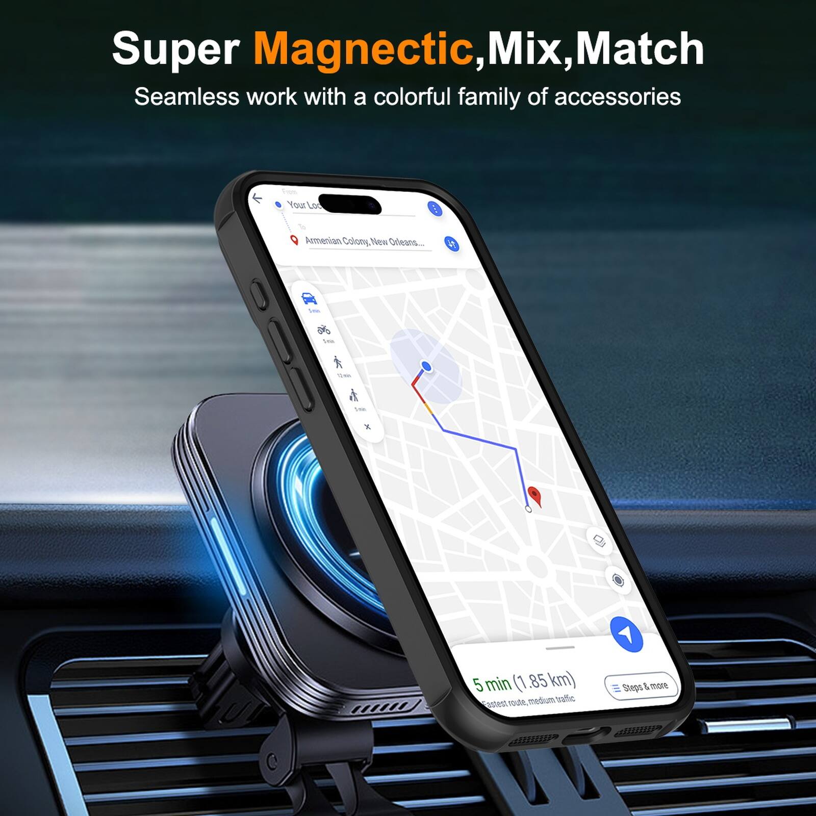Super Magnetic, Mix, Match  
Seamless work with a colorful family of accessories  

From Your Location  
Armenian Colony, New Orleans...  

Stin Vela  
12th is  

5 min (1.85 km) route, medium traffic  
Fastest  
Steps & more