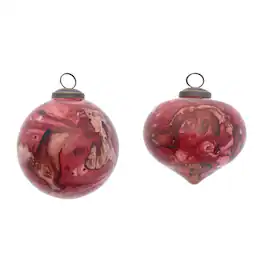 BreeBe - Marble Painted Glass Ornament (Set of 6) - Red