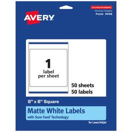 Avery - Matte Square Labels, 8" x 8", 50 Labels - White