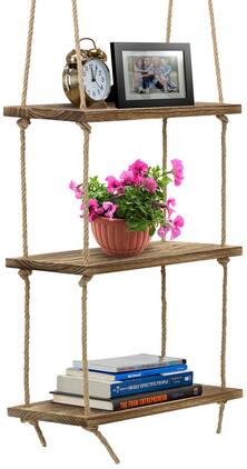 Sorbus - Wood Hanging Shelf 3-Tier Rustic Wood Swing Storage Shelves Rope Organizer Rack - Maple