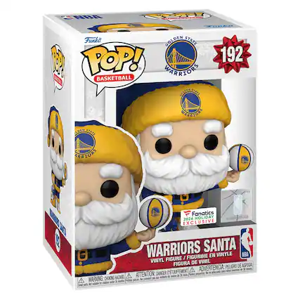 The text on the image is:
"POP! BASKETBALL
NBA
Funko
GOLDEN STATE WARRIORS
192
WARRIOR'S SANTA
VINYL FIGURE / VINYL DE VINIL FIGURA
PELIGRO DE ASFIXIA / D'ETOUFFEMENT
ADVERTENCIA: para niños menores de 36 meses
DANGER: CHOKING HAZARD - small parts not suitable for children under 36 months
ATTENTION: - petits enfants de moins de 36 mois
- chidren under 36 months"
The corrected text is:
"POP! BASKETBALL
NBA
Funko
GOLDEN STATE WARRIORS
192
WARRIOR'S SANTA
VINYL FIGURE / VINYL DE VINIL FIGURA
PELIGRO DE ASFIXIA / D'ETOUFFEMENT
ADVERTENCIA: para niños menores de 36 meses
DANGER: CHOKING HAZARD - small parts not suitable for children under 36 months
ATTENTION: - petits enfants de moins de 36 mois
- children under 36 months"