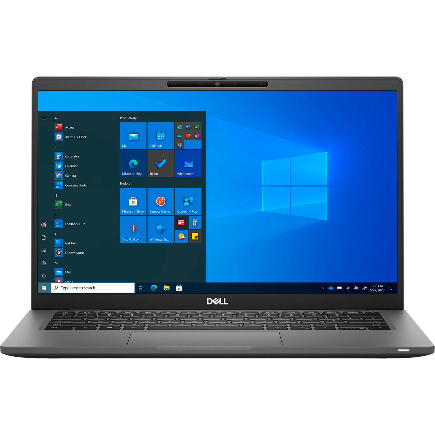 Productivity  
Access  
Alarms & Clock  
Mail  
Calendar  
Calculator  
Calendar  
Camera  
Microsoft Edge  
To Do  
Whiteboard  
Company Portal  
Explore  
Microsoft Store  
Remote Desktop  
Company Portal  
Feedback Hub  
Get Help  
Snip & Sketch  
Windows Security  
Groove Music  
Mail  
Microsoft Edge  
Type here to search  
2:30 PM 5/27/2020  
DELL