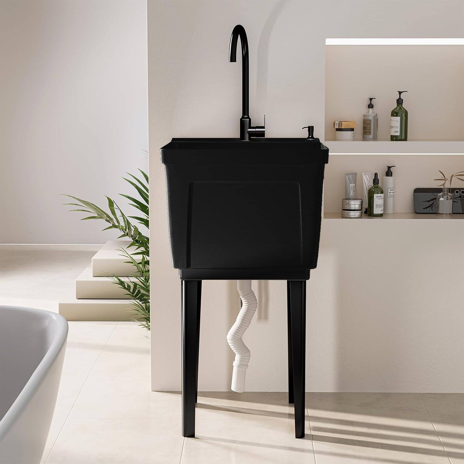 Alt View 1. Circus Cirle - 18-Gallon Utility Sink with Hot/Cold Stainless Steel Faucet - Black.