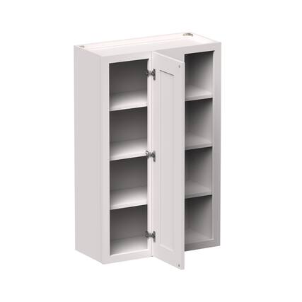 Front. Boyel Living - 27-in W x 42-in H x 12-in D Shaker Corner Kitchen Wall Cabinet with Soft-Close Door - Glacier White.