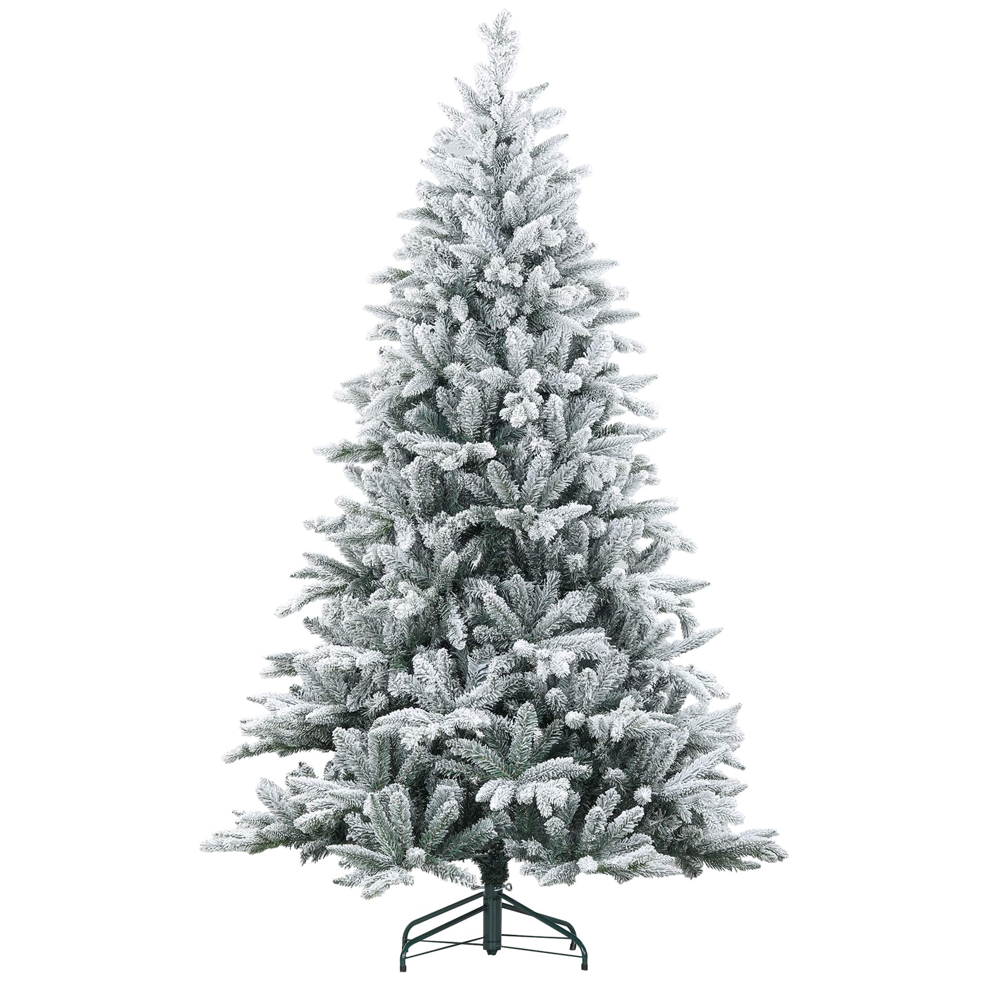 Homcom - 7ft Snow Flocked Artificial Christmas Tree, 1401 Tips Foldable Metal Stand - Green