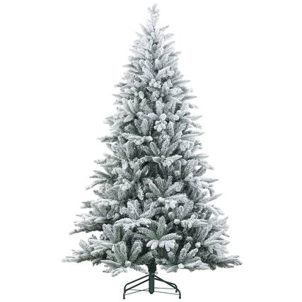 Front. Homcom - Snow Flocked Artificial Christmas Tree, 1401 Tips Foldable Metal Stand - Green.