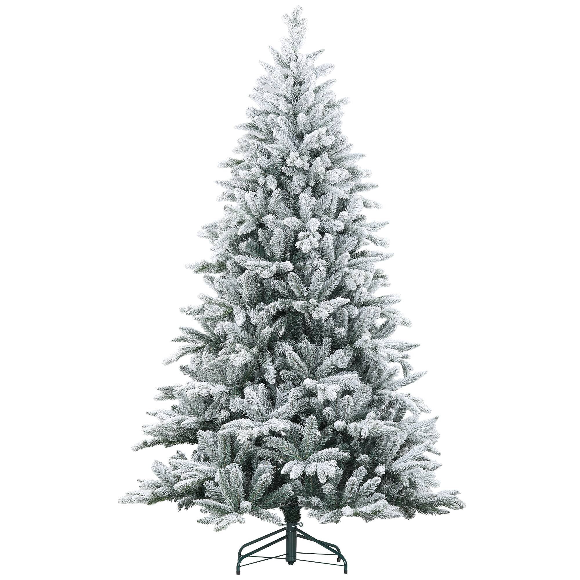 Homcom - Snow Flocked Artificial Christmas Tree, 1401 Tips Foldable Metal Stand - Green