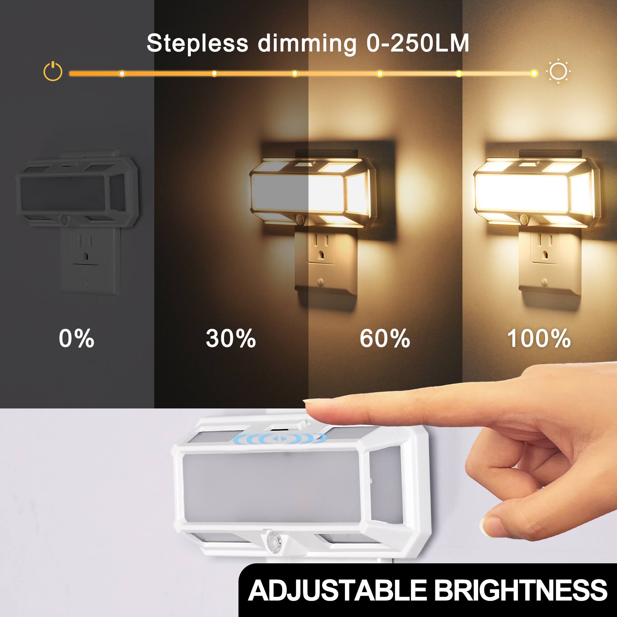 Stepless dimming 0-250LM  
0%  
30%  
60%  
100%  
ADJUSTABLE BRIGHTNESS
