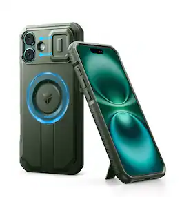 dexnor - for iPhone 16 Plus Case with Slide Camera Cover & Adjustable Kickstand - Army Green