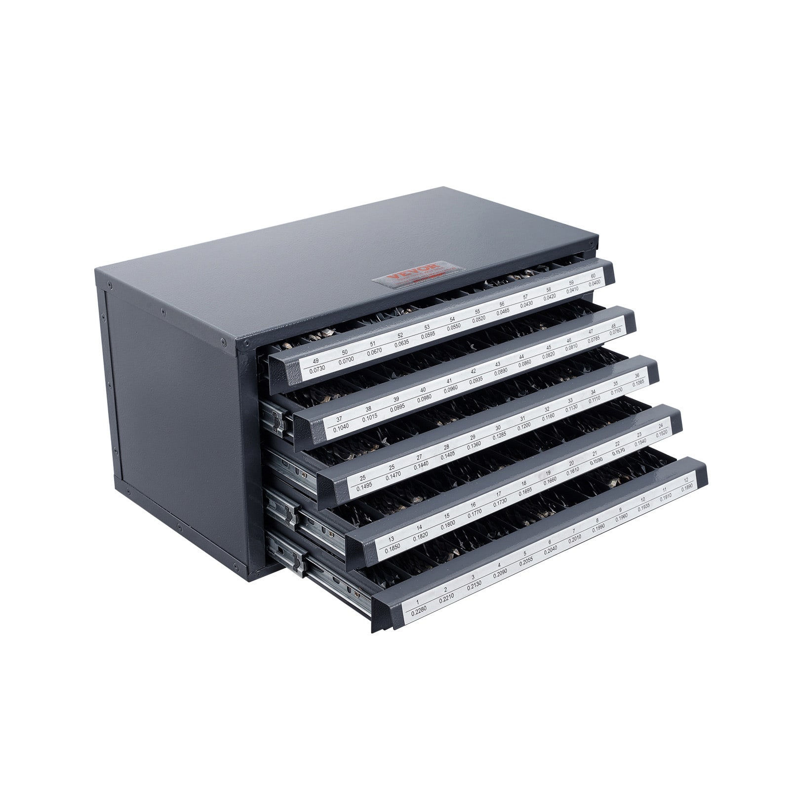 VEVOR - Drill Bit Dispenser Cabinet, 5-Drawer Drill Bit Organizer Cabinet for #1 to #60 Steel Drill Dispenser Organizer Cabinet - Gray