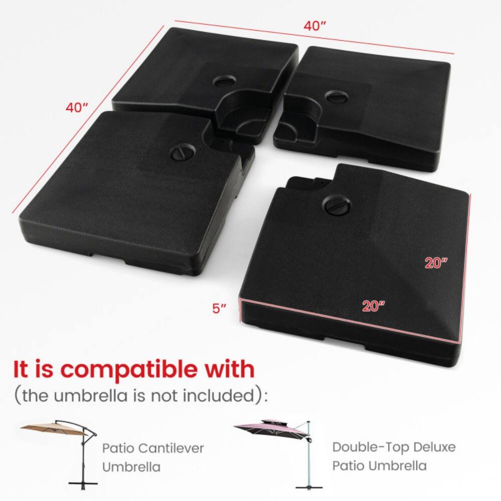 40" 40" 20" 5" 20"

It is compatible with (the umbrella is not included):
- Patio Cantilever Umbrella
- Double-Top Deluxe Patio Umbrella
