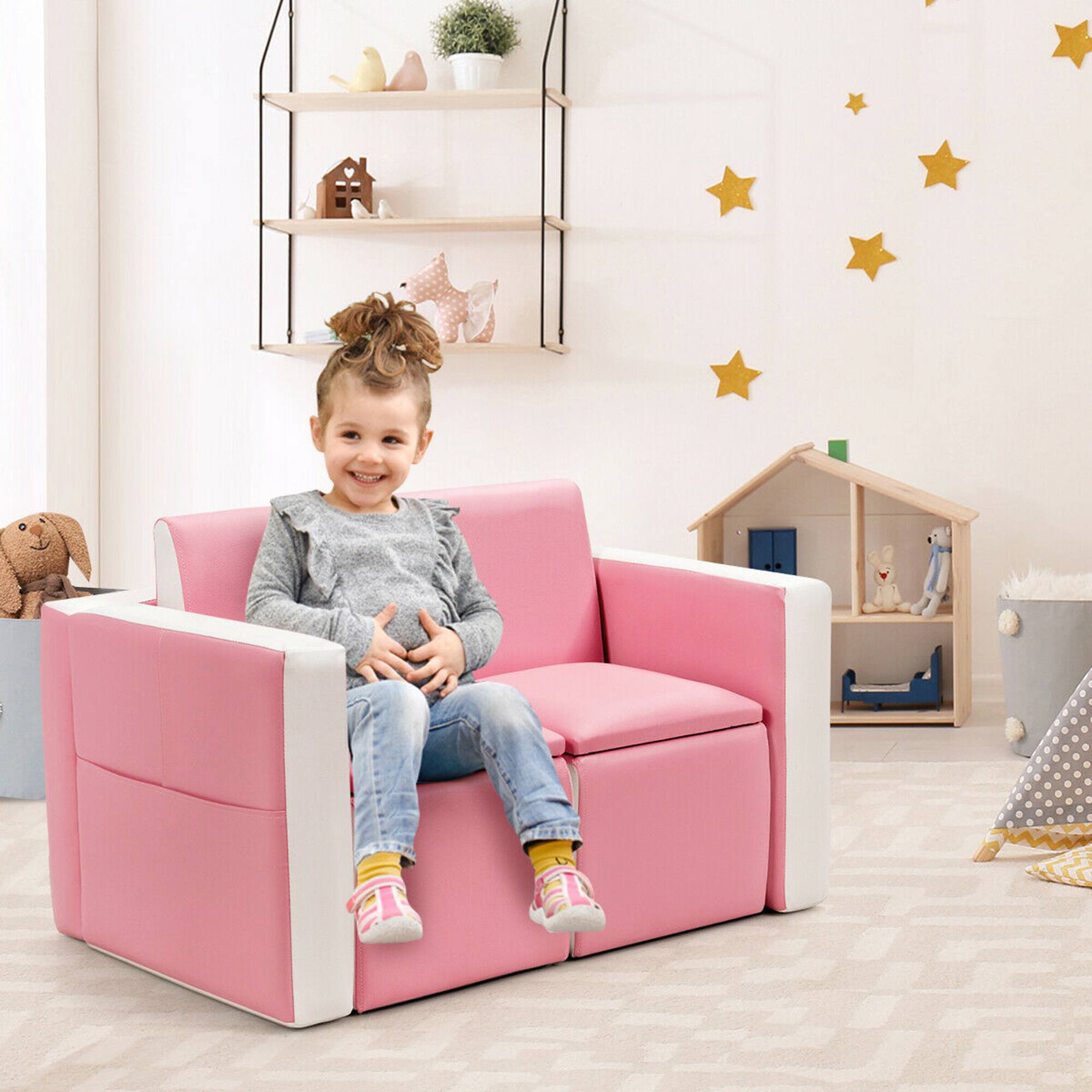 Alt View 3. Costway - Costway Multi-functional Kids Sofa Table Chair Set 2 Seat Couch Furniture W/Storage Box - Pink,White.