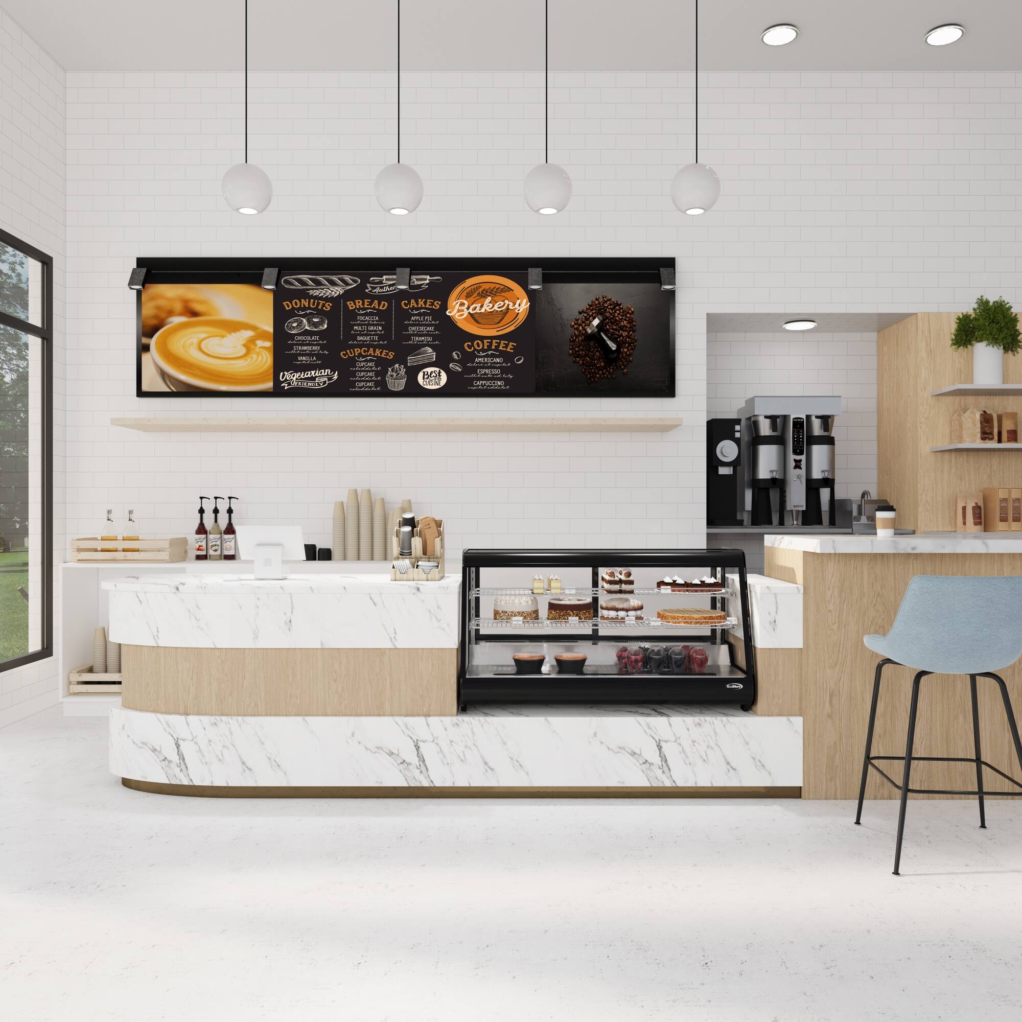 The text on the image reads: "Donuts, Bread, Cakes, Bakery, Coffee, Cupcakes."