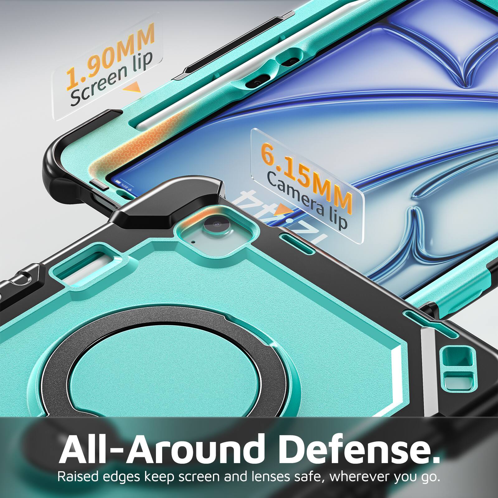 1.90MM Screen lip - 6.15MM Camera lip All-Around Defense. Raised edges keep screen and lenses safe, wherever you go.