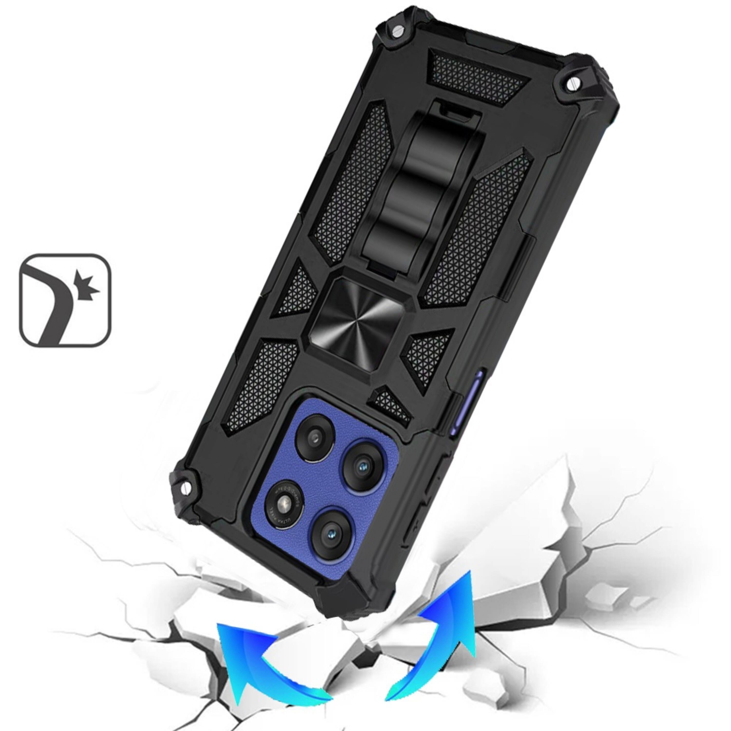Angle. Kitcheniva - Heavy Duty Shockproof Stand Phone Case With Metal Plate And Tempered For Moto G Stylus 2026 2025 Black - Black.