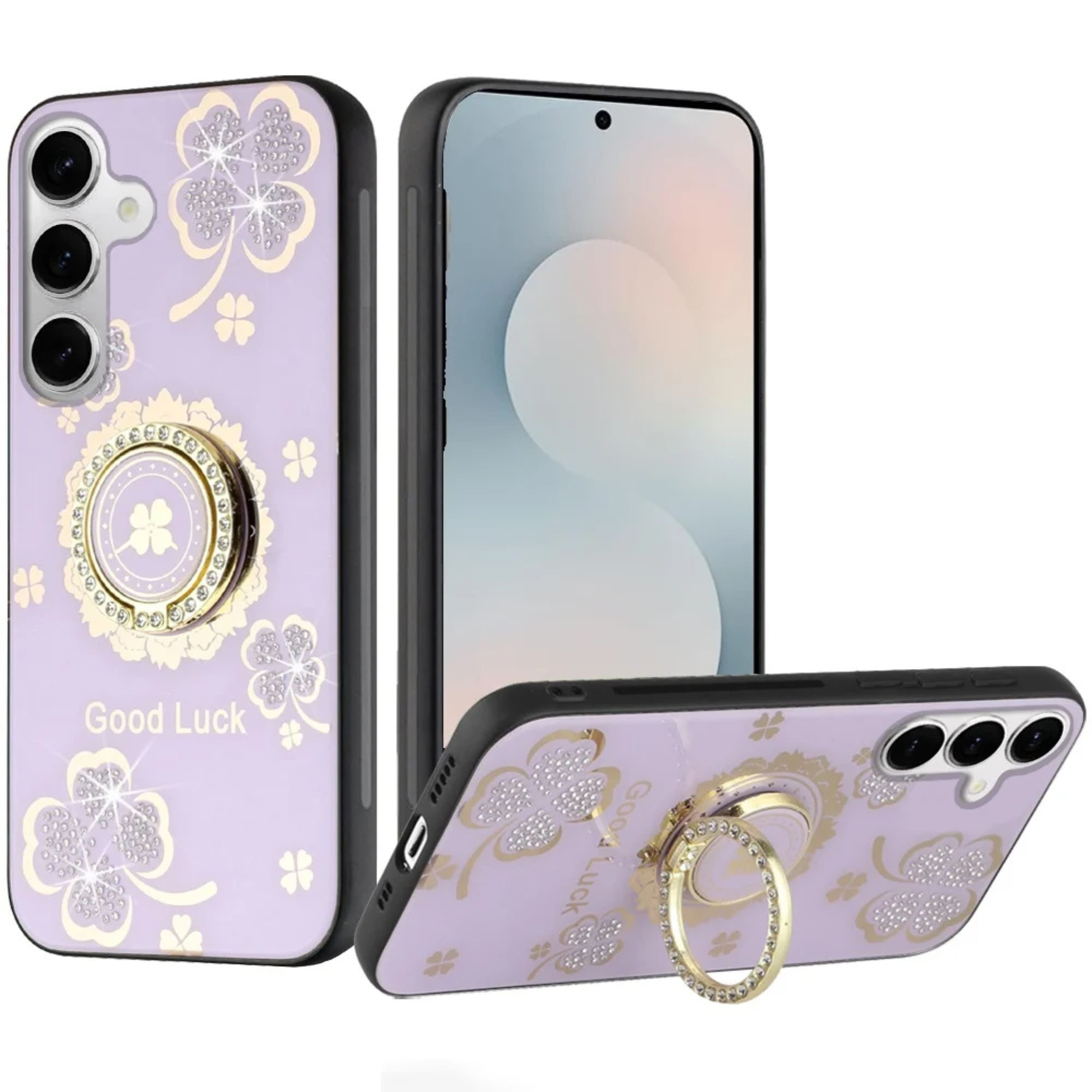 Kitcheniva - Sparkling Rhinestone Decorative Phone Case With Tempered Glass For Samsung S25 FE Floral - Purple