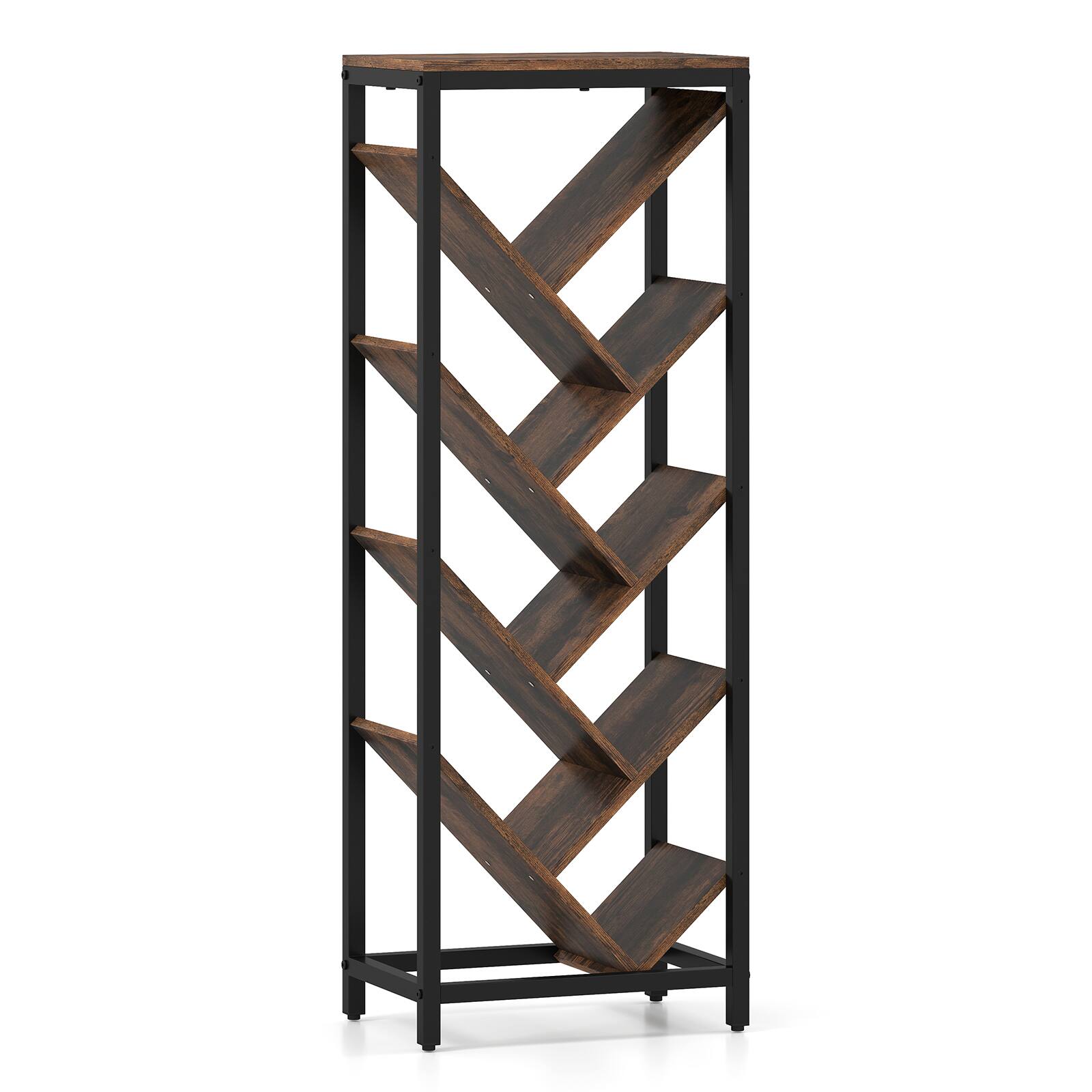 Alt View 9. Costway - Costway Tree Bookshelf 9-Tier Freestanding Bookcase Corner Narrow Display Shelf for Home - Rustic Brown & Black.