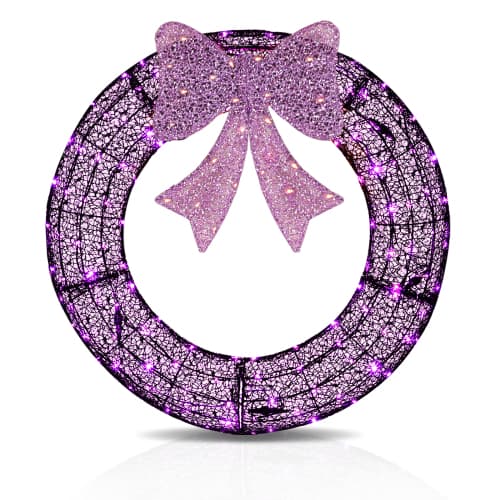 Winado - 36in Pre-Lit Christmas Wreath with LED Lights, Bows for Indoor / Outdoor Holiday Decoration - Multicolor