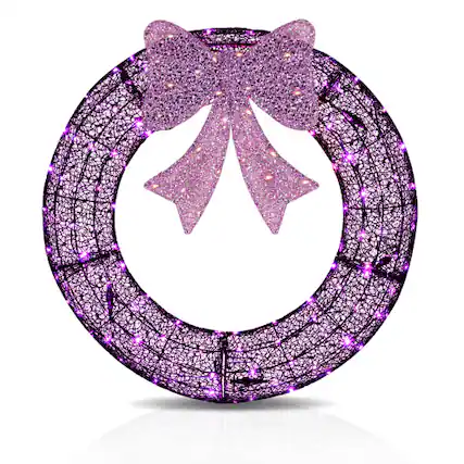 Front. Winado - 36in Pre-Lit Christmas Wreath with LED Lights, Bows for Indoor / Outdoor Holiday Decoration - Multicolor.